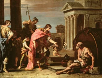 Alexander der Große (356-23 v. Chr.) besucht Diogenes (ca. 410-320 v. Chr.) in Athen